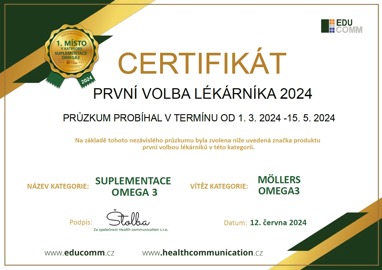 Ceritifik&aacute;t PVL Siln&aacute; imunita, zdrav&eacute; srdce a lep&scaron;&iacute; paměť